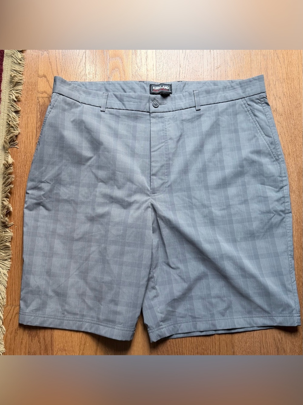 Kirkland Signature Gray Plaid Flat-Front Men’s Shorts